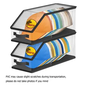 2-Pack Transparent Baseball Hat Storage Box, Holds 24 Hats, Stackable & Foldable, Dust-Proof, Moisture-Resistant, Ideal for Home, Closet, Store Display