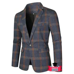 Men's Plaid Print Button Front Flap Pocket Blazer, Regular Fit Tailored Long Sleeve Lapel Neckline Suit Jacket for Business Formal Occasions, Designer Men's Clothes, Fashion Men's Clothing for Fall & Winter, Menswear, Coat, Suit Coats WorkGift