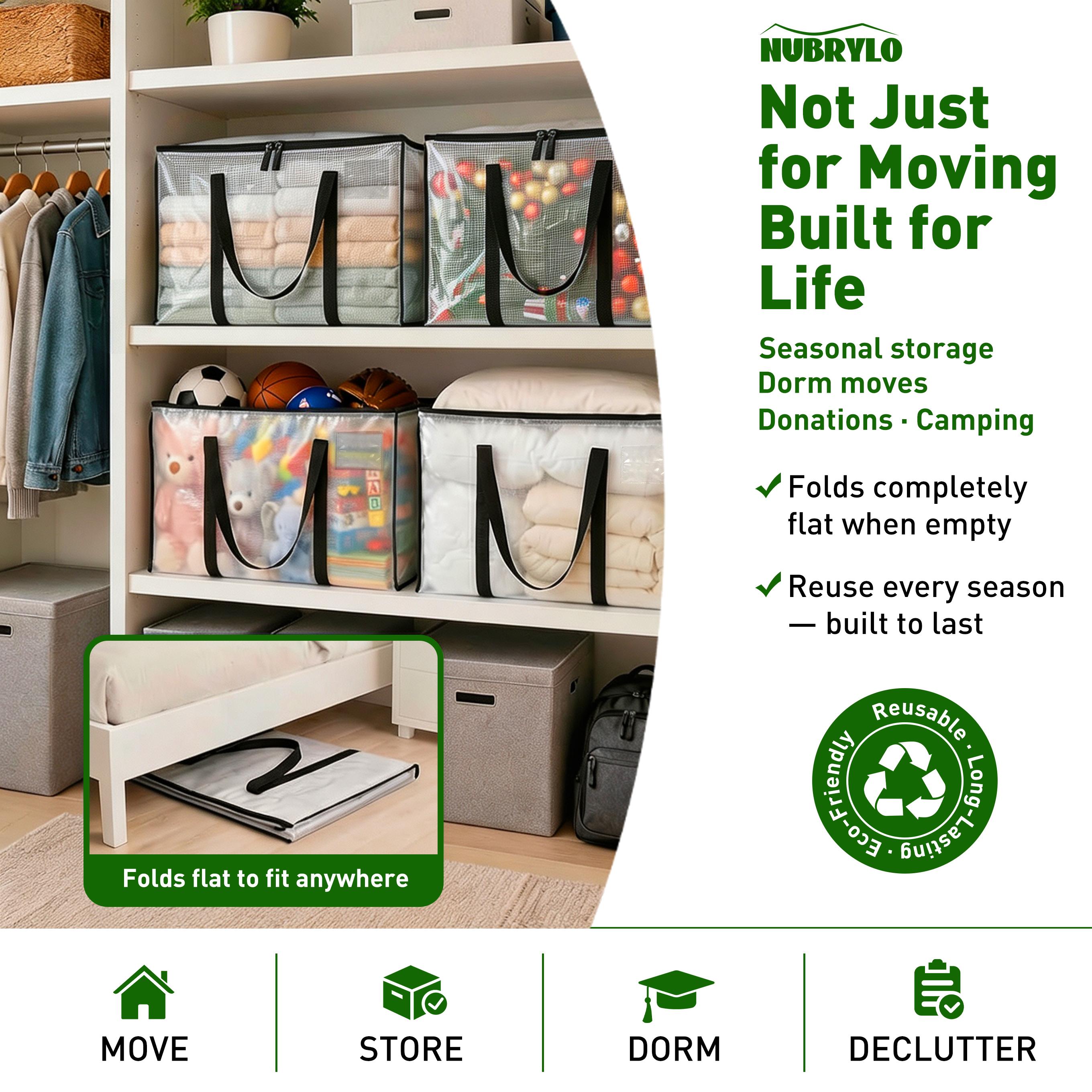 Extra Large Heavy-Duty Nylon Storage Bag with Reinforced Handles, Water-Resistant Foldable Organizer Tote for Clothes Blankets Comforters, Ideal for Closet & Home Organization