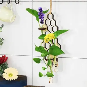 Wall Hanging Planter Terrarium with Wooden Stand Hanging Glass Planter Propagation Wall Hanging Stations Wall Planters for Indoor Plants Propagation Tube Vase Plant Gifts for Plant Lovers