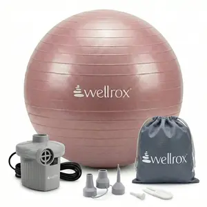 Wellrox Exercise Ball with Electric Pump 45-55cm Anti-Burst Yoga Ball for Pregnancy, Pilates, Fitness & Physical Therapy, Home Gym Balance Chair for Office Desk