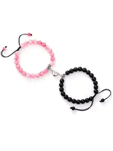 Couple Magnetic Heart Charm Beaded Bracelet, Fashionable Drawstring Bracelet for Women & Men, Trendy All-match & Exquisite Jewelry for Birthday Gift
