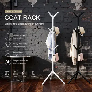 Branch Tree Coat Rack Freestanding, Heavy Duty Carbon Steel Floor Hanging Stand, Multi Hook Design Entryway Organizer for Coats, Hats, Backpacks & Accessories