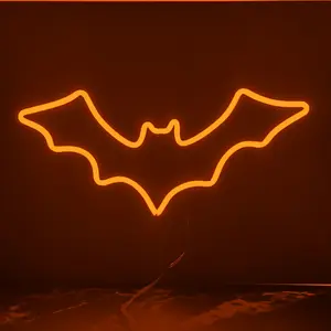 Halloween Décor Neon LED Bat Sign - 3D Printed Frame, Vibrant Colors Light Room