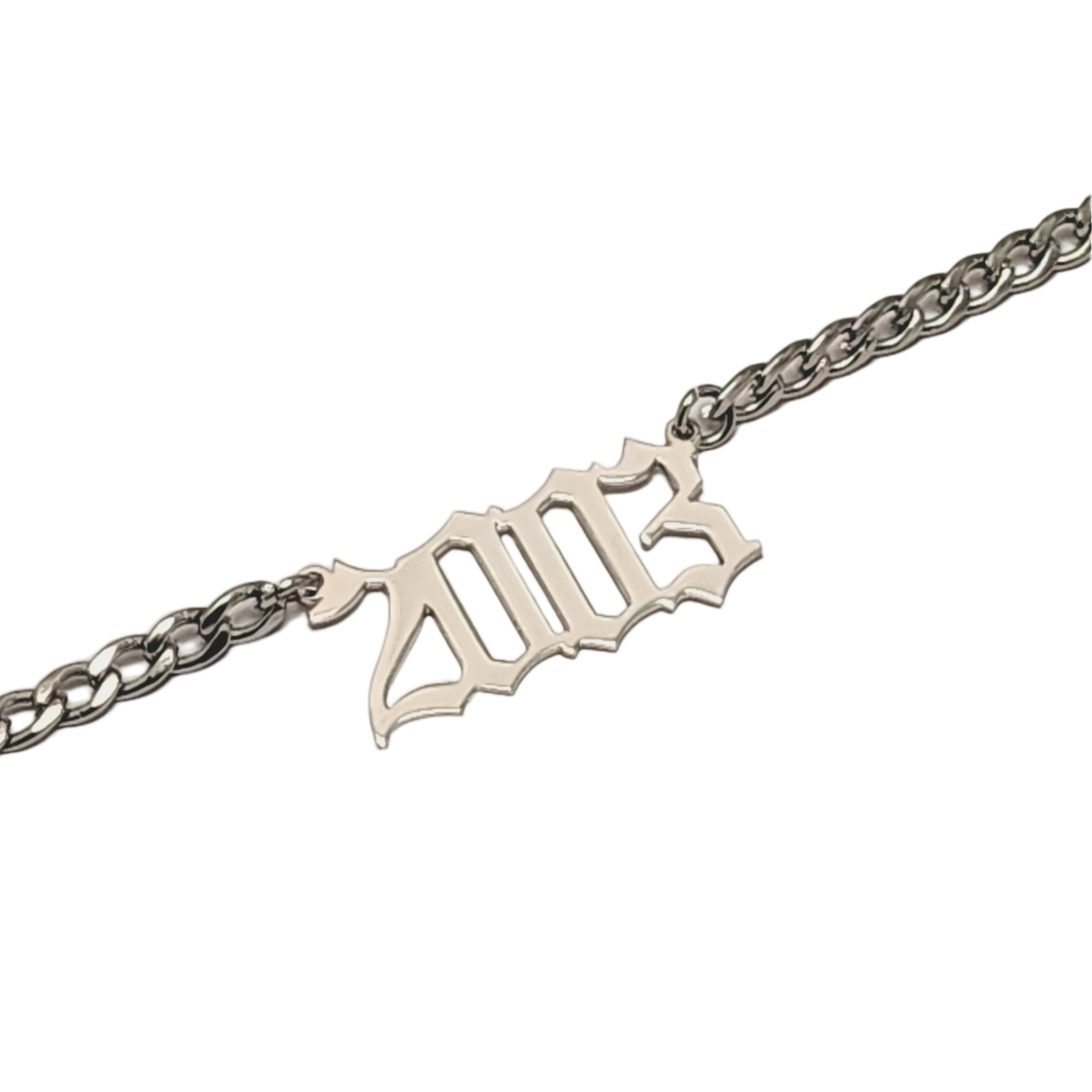 Year Necklace with Cuban Link Chain in Sterling Silver
