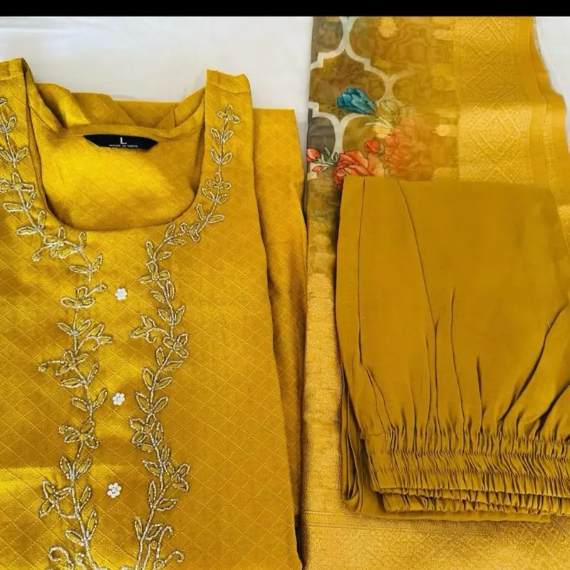 Yellow with floral organza shawl