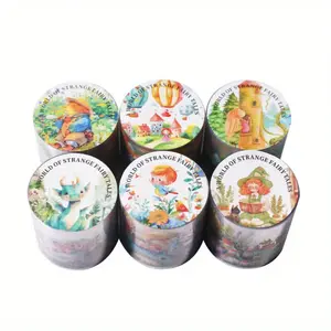 12m 6 Fairy Tale Theme Tape Witch, Animal, Plant Flower, Balloon Theme PET Waterproof Material Retro Style DIY Notebook Decoration Scrapbook Material Tape