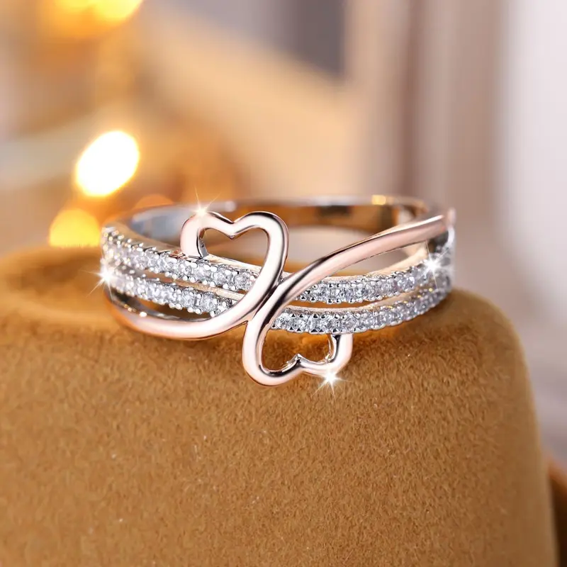 Mother's Day Gift Women's Elegant Rhinestone Iced Out Decorated Geometric Design Ring, Fashion Accessories for Women & Girls, Jewelry for Party, Daily Decor, Trendy All-match & Exquisite Jewelry for Birthday, Stackable Rings Beautiful Rings