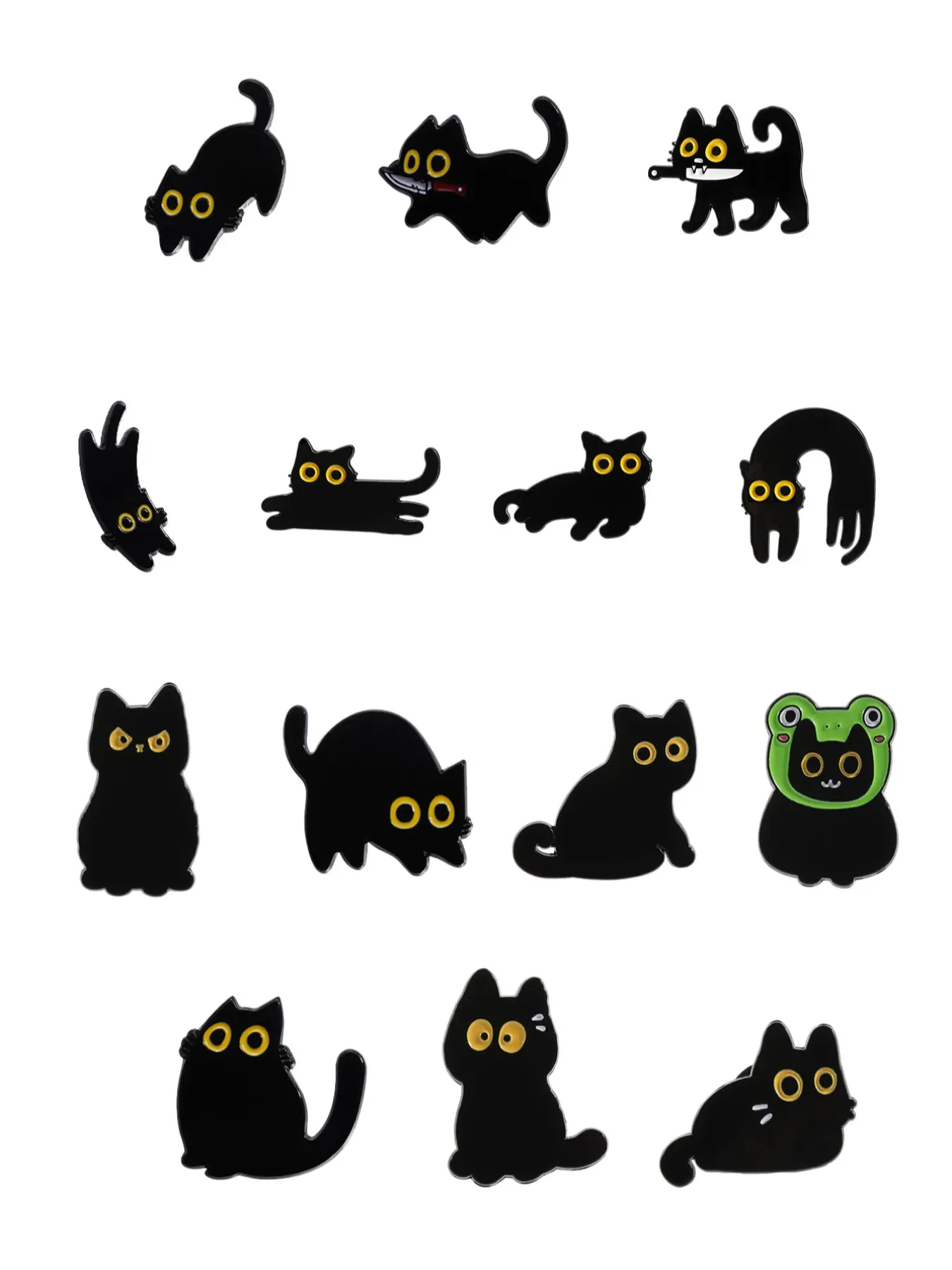 14 Cute Playful Cartoon Cat Enamel Lapel Pins, Fashion Lapel Pin, Durable Metal Pins, Alloy Brooches Clip for Collars, Scarves and Bags, Charming Metal Badge Accessories for Gifts