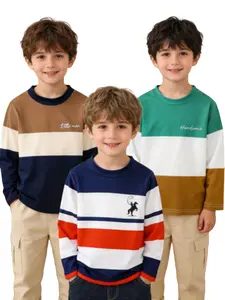 Boys' Colorblock Striped Long Sleeve T-Shirts, Casual Fashion for School & Outdoor Sports, Perfect Holiday Gift, New 2026 Design