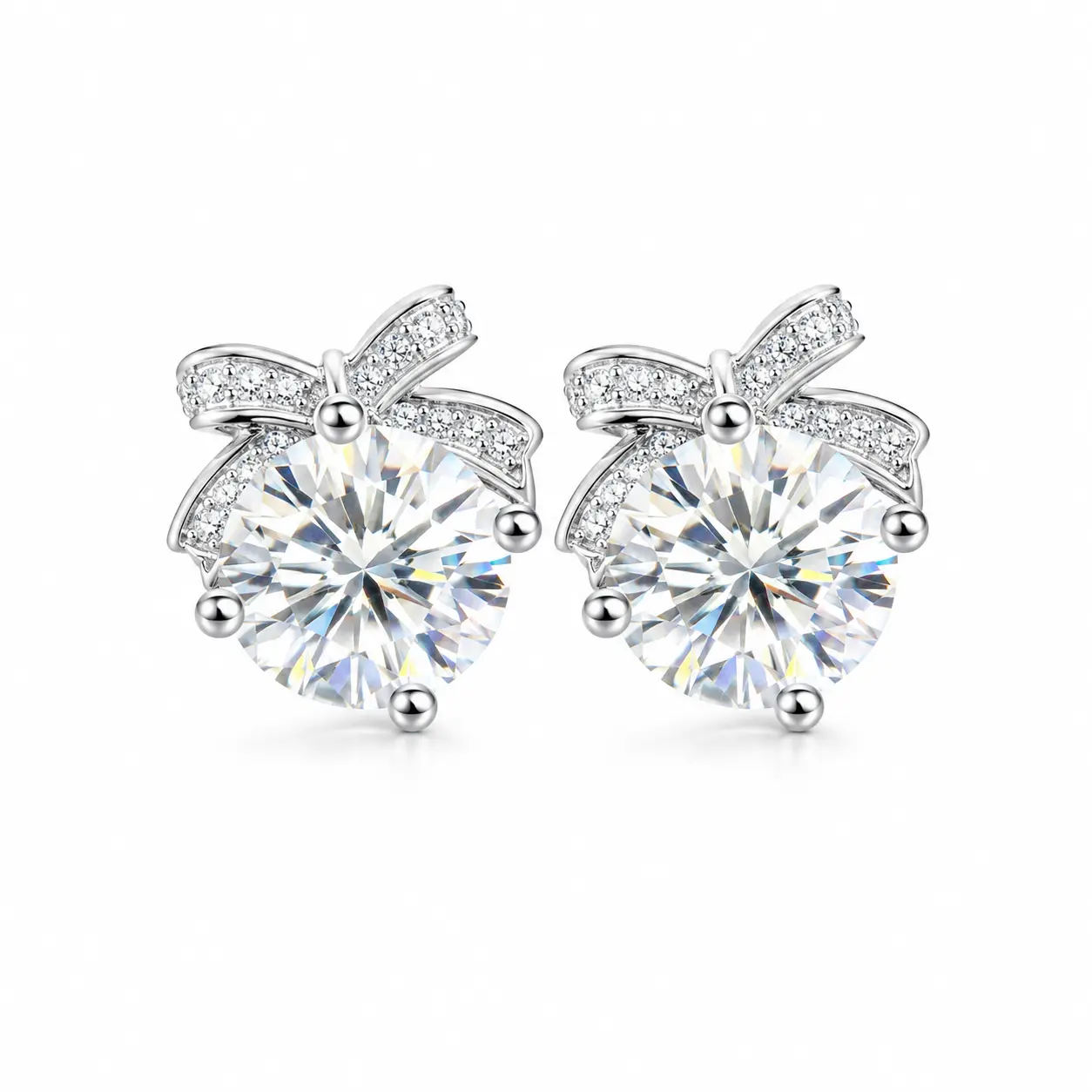 HE101WZ-Women's 6mm D Color VVS1 Moissanite Stud Earrings, 0.8ct Each, Classic Elegant Costume Jewelry Gift for Special Occasions