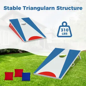 COSTWAY - 3 x 2FT Cornhole Board Set, Portable Cornhole Board with Foldable Legs and Side Handle-Blue