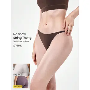 GLOWMODE 2-Pack Lightweight Invisible Flex Seamless Fit Mid-Rise Waist T-String No-Show Thong Underwear Daily Casual Wear