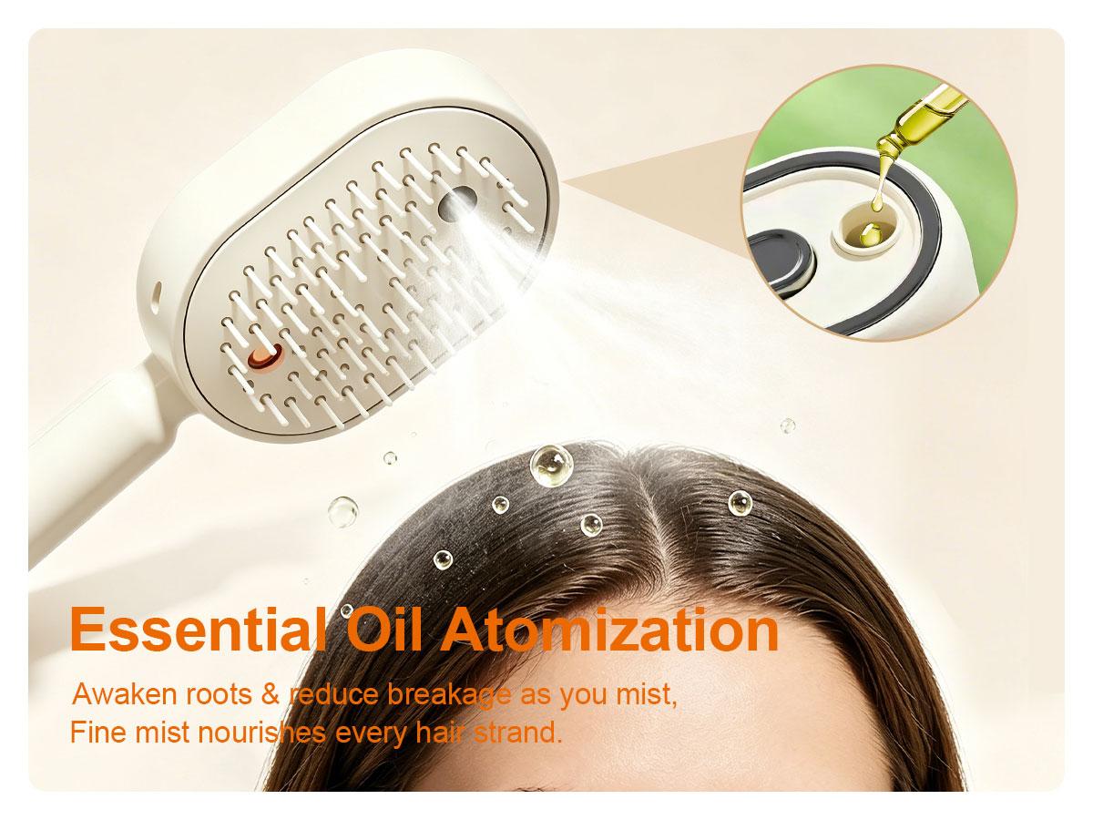 Cloudmades Electric Spray Air Cushion Massage Comb | Self-Cleaning Anti-Tangle | Essential Oil Mist Hair Care Comb | Anti-Static Volumizing Aromatherapy Comb