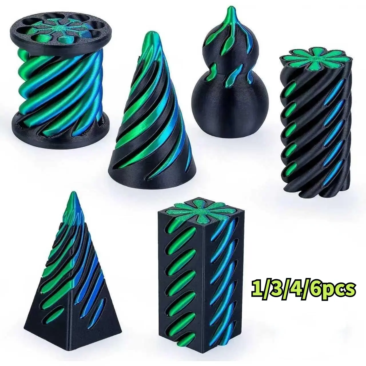 3/6pcs Irregular Spiral Pyramid Fidget Spinner Set, Stress Relief Sensory Toy, Rotating Desktop Decoration, Ideal Gift for Kids and Teens, Stress Relief Fidgets Fidgeting