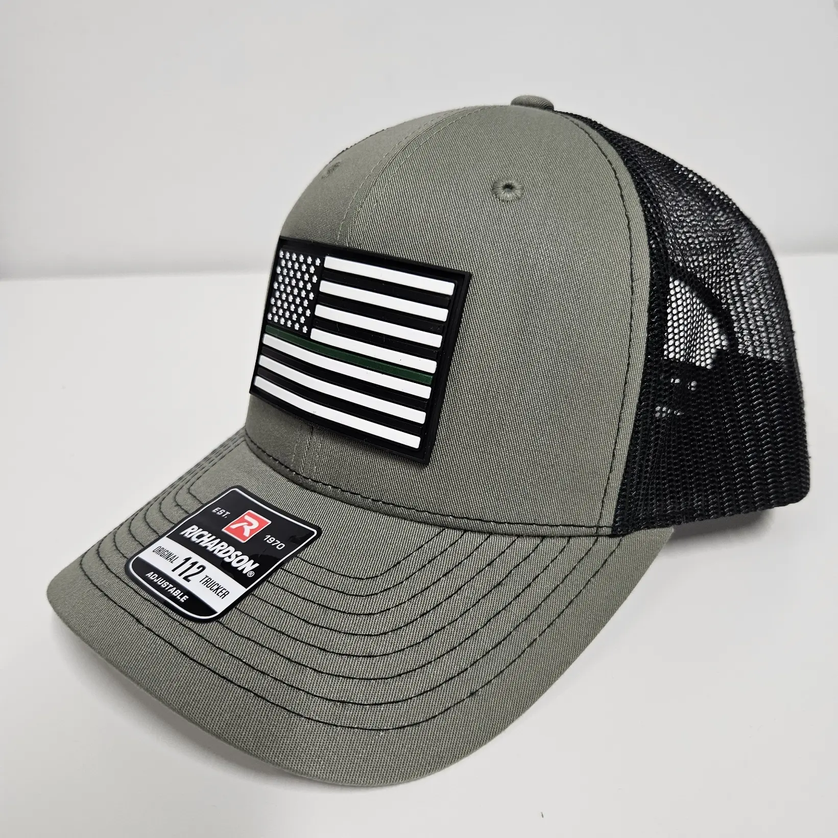 Thin Green Line Trucker Hat for Military Personnel - Premium Snapback with American Flag PVC Patch, Structured Mid-Profile Fit, Snapback Baseball Cap