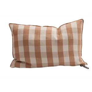 Washed Linen Vichy Cottage 16x24 Pillow in Terracotta, from Maison de Vacances
