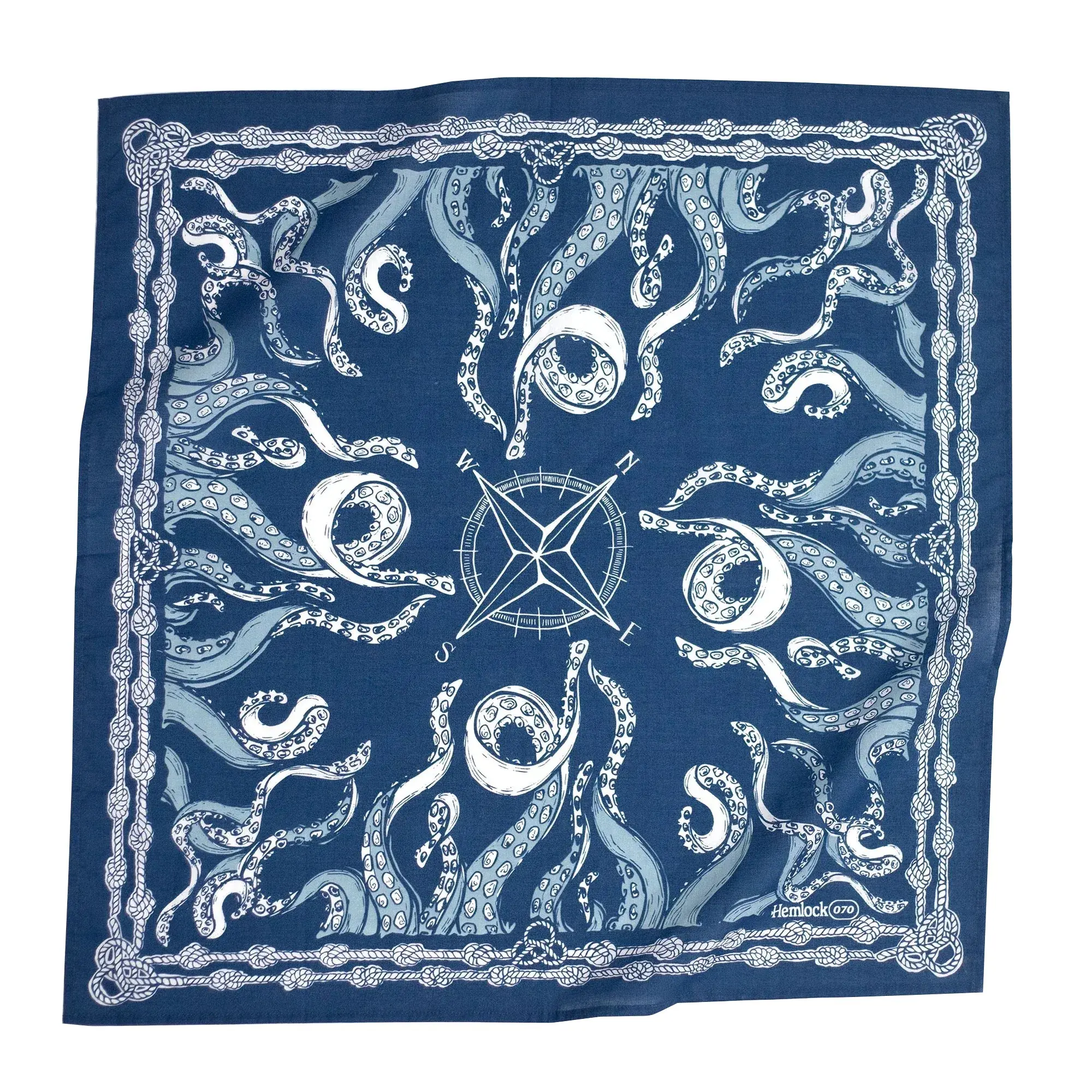 Hemlock Goods  now HANDKER Nautilus # 70 Premium Cotton Handmade Bandana blue octopus ropes