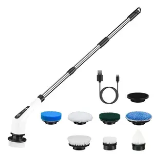 212 MAIN Cordless Handheld USB Rechargeable Electric Spin Scrubber with Telescopic Arm & Handle, 8 Replaceable Heads, Dual-Speed, Adjustable Size, Deep Cleaning Household Tool, Cordless Handheld Scrubber, Usb Rechargeable Scrubber