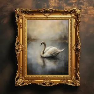 Swan Lake _ Dark Moody Wall Art, Antique Oil Painting, Vintage Aesthetic, Gothic Room Décor Print