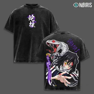 Demon Slayer Obanai Iguro Oversized Vintage Washed Tee – Double-Sided Heavy Cotton Graphic of Serpent Hashira | Ultimate Anime Collector Drop for Mens Streetwear Fans