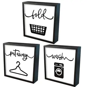3counts， 6x6inch Wooden Laundry Wall Hanging Signs, Decorative Plaque, Rustic Style Farmhouse Laundry Room Decor, Laundry Room Wall Decor, Home Decor