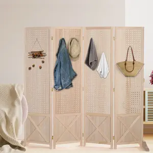 VINGLI 60''H Freestanding Pegboard, Wood Room Divider Display Board Organizer with Support Feet, Folding Privacy Screen Partition Space Separator for Craft Shows Events Retail