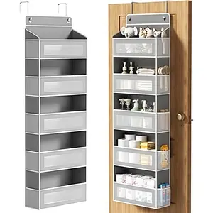 5 Tier Over The Door Organizer - Large Capacity Behind Door Hanging Shelves with  Mesh Pockets and Clear Windows, Closet Organizers and Storage for Bathroom, Bedroom, Nursery,