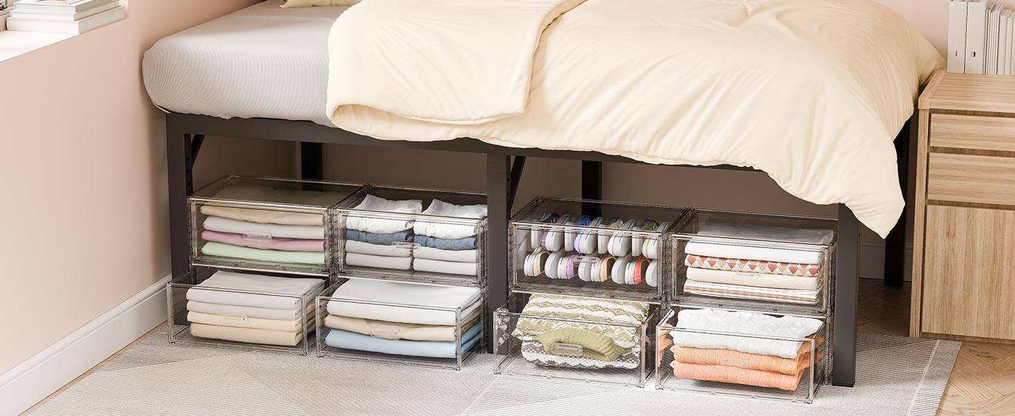 [Video Only] Vtopmart 2/5 Pack Large Clear Rectangle Stackable Drawers 18-23QT, Easily Assembled Plastic Organizer Storage, Dustproof Clothes Storage Organizer for Closet, Underbed Use,DormRoomHacks