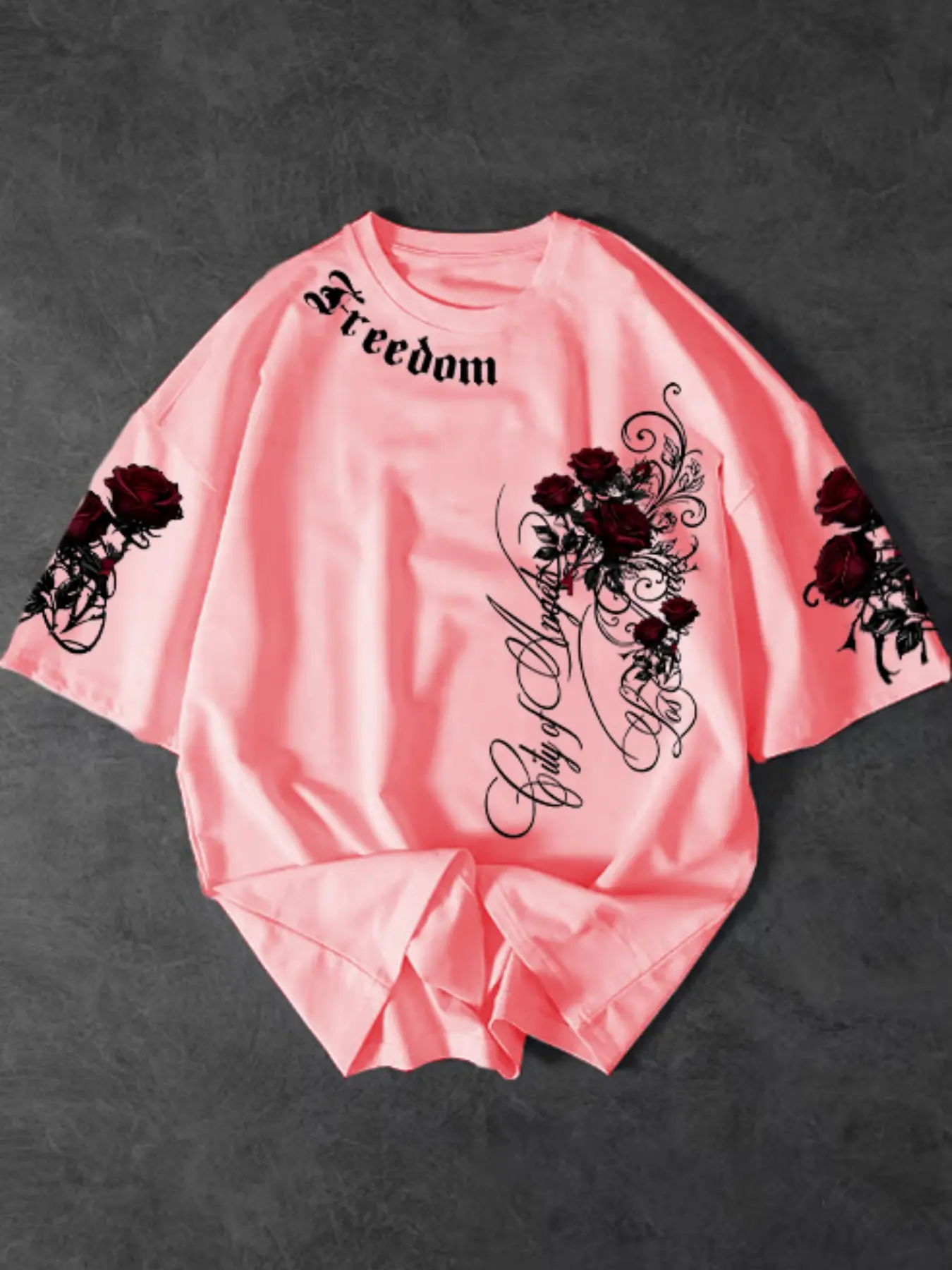 Summer Men's Casual Short Sleeve Round Neck T-Shirt, Rose Floral Print, Breathable, Fashionable, Suitable for Vacation, Spring & Summer