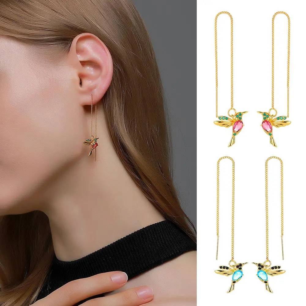 Rose Gold Hummingbird Crystal Drop Earrings