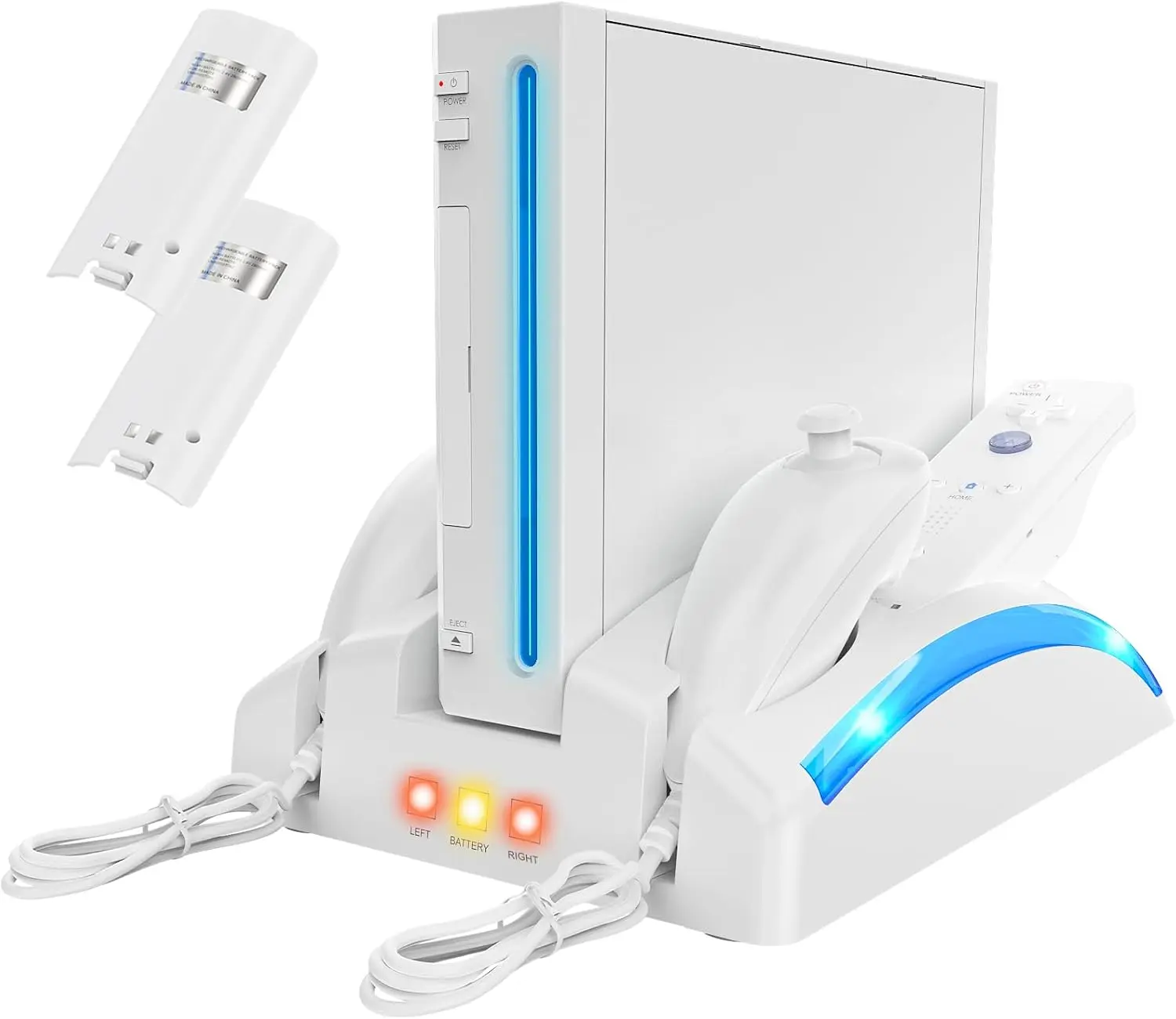 RUNTOGOL Wii Remote Charging Organizer Station - Charging Dock with 2 Rechargeable   controller  Batteries,   replacement  Nunchuk Controller Storage for Wii Console Game Accessories Kit