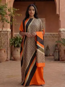 Women's Spring Summer Geometric Stripe Robe Set, Thin Loose Fit Shawl Scarf, Casual Beach Sun Protection Satin Silk Wrap, Beach Cover Up