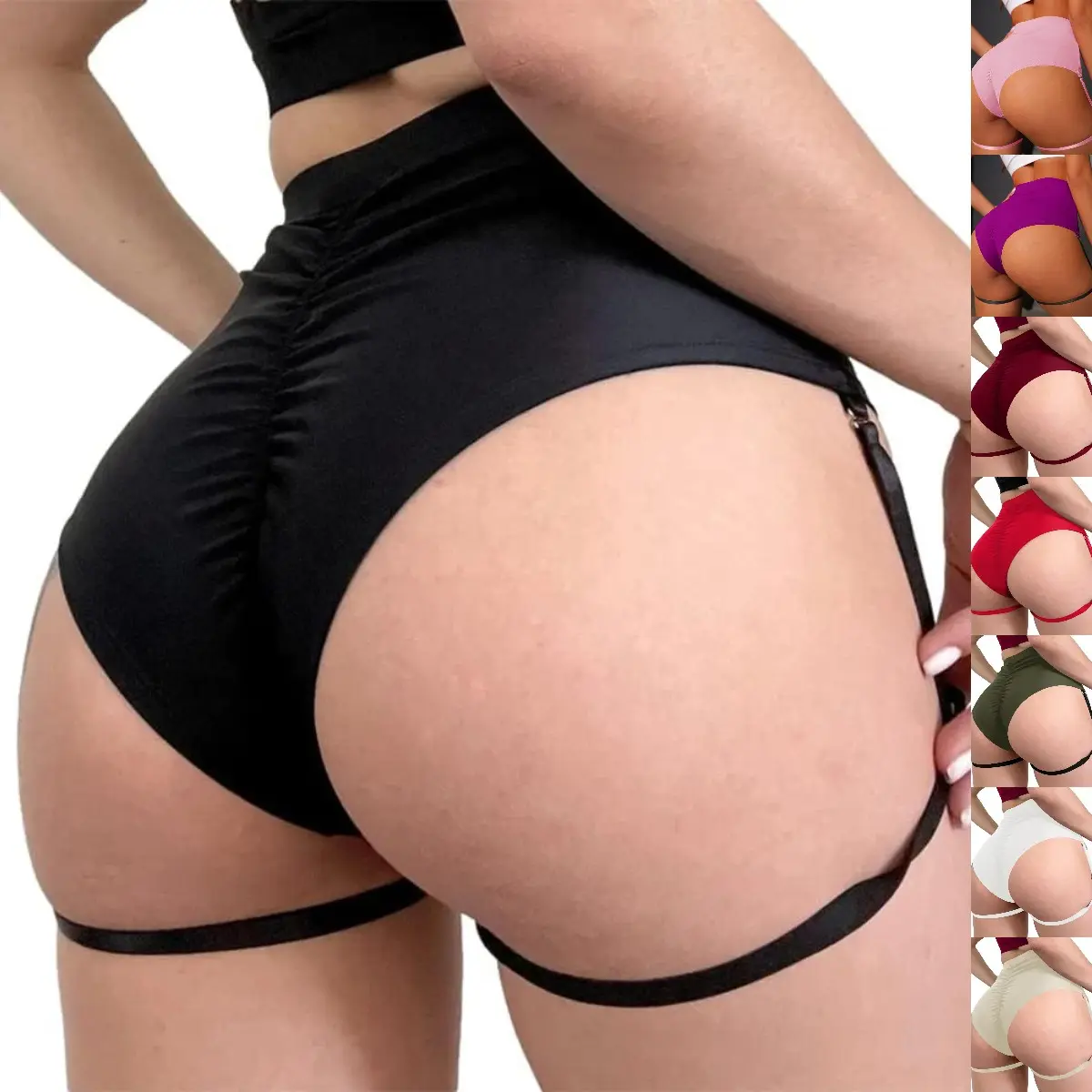 Women's High-Waist Cheeky Garter Fitness Shorts - Breathable, Bottom Lifting, Butt Sculpting Athletic Shorts for Gym, Dance Workouts, Breathable Shorts