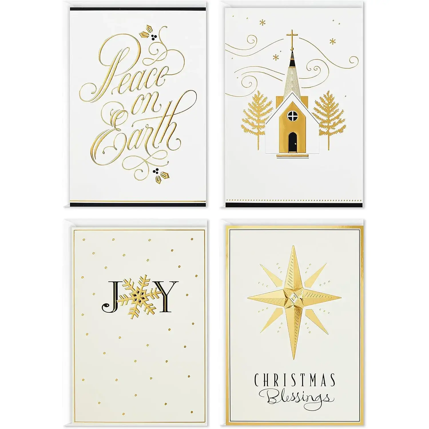 Religious Christmas Gold Foil Cards Assortment - Boxed 24 Cards Set with Envelopes, 4 Designs, Peace on Earth Message, Forest Paper Office Stationery for Holiday Friends