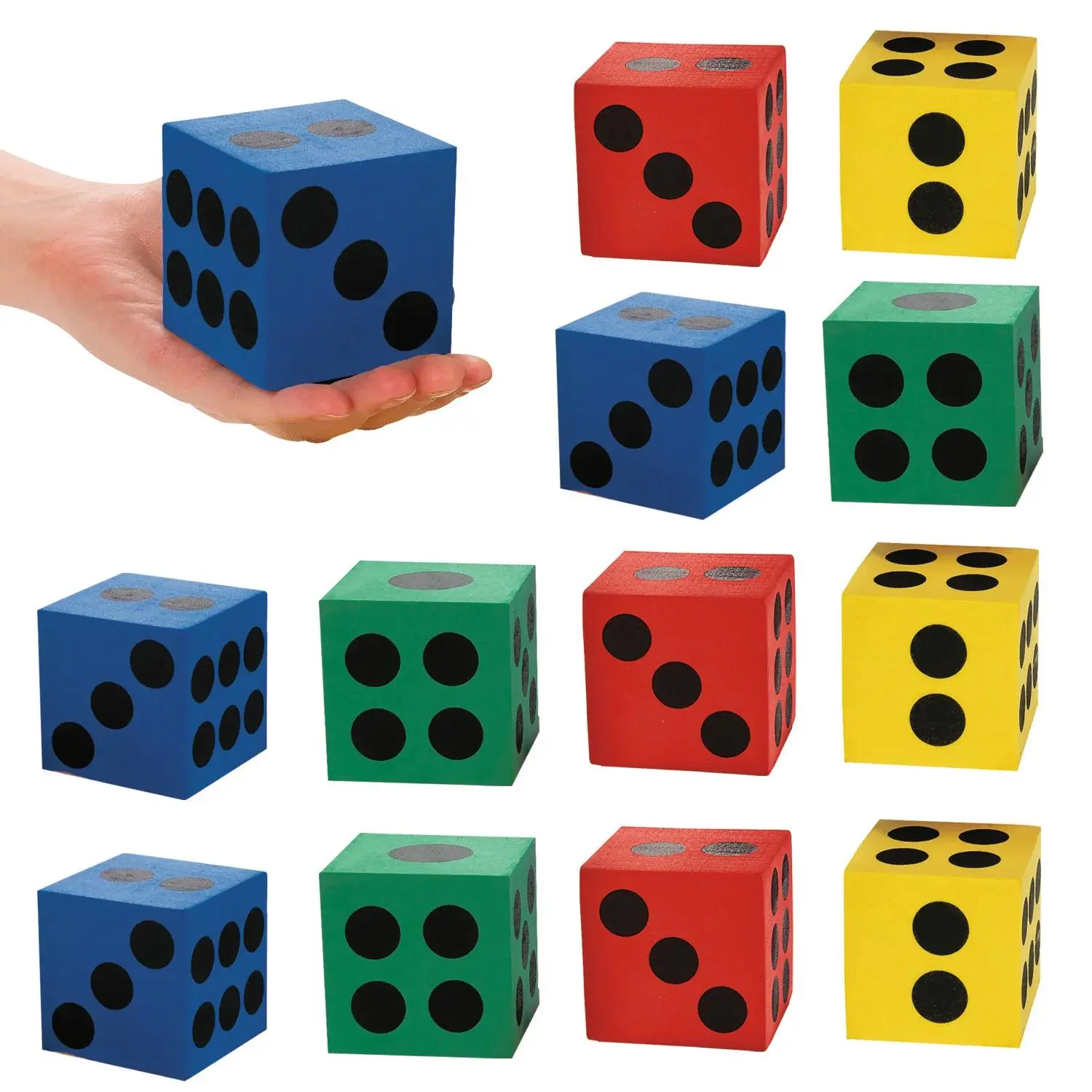2 1/2" Foam Primary Colors Jumbo Six-Sided Dice Sets - 12 Pc.