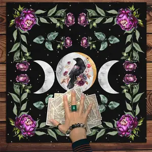 1pc Crow & Moon Mystical Party Decorations Astrology Decor and Spiritual Room Decoration, Soft Washable Fabric Decorative Table Cover for Home and Party Use, Party Decoration Supplies