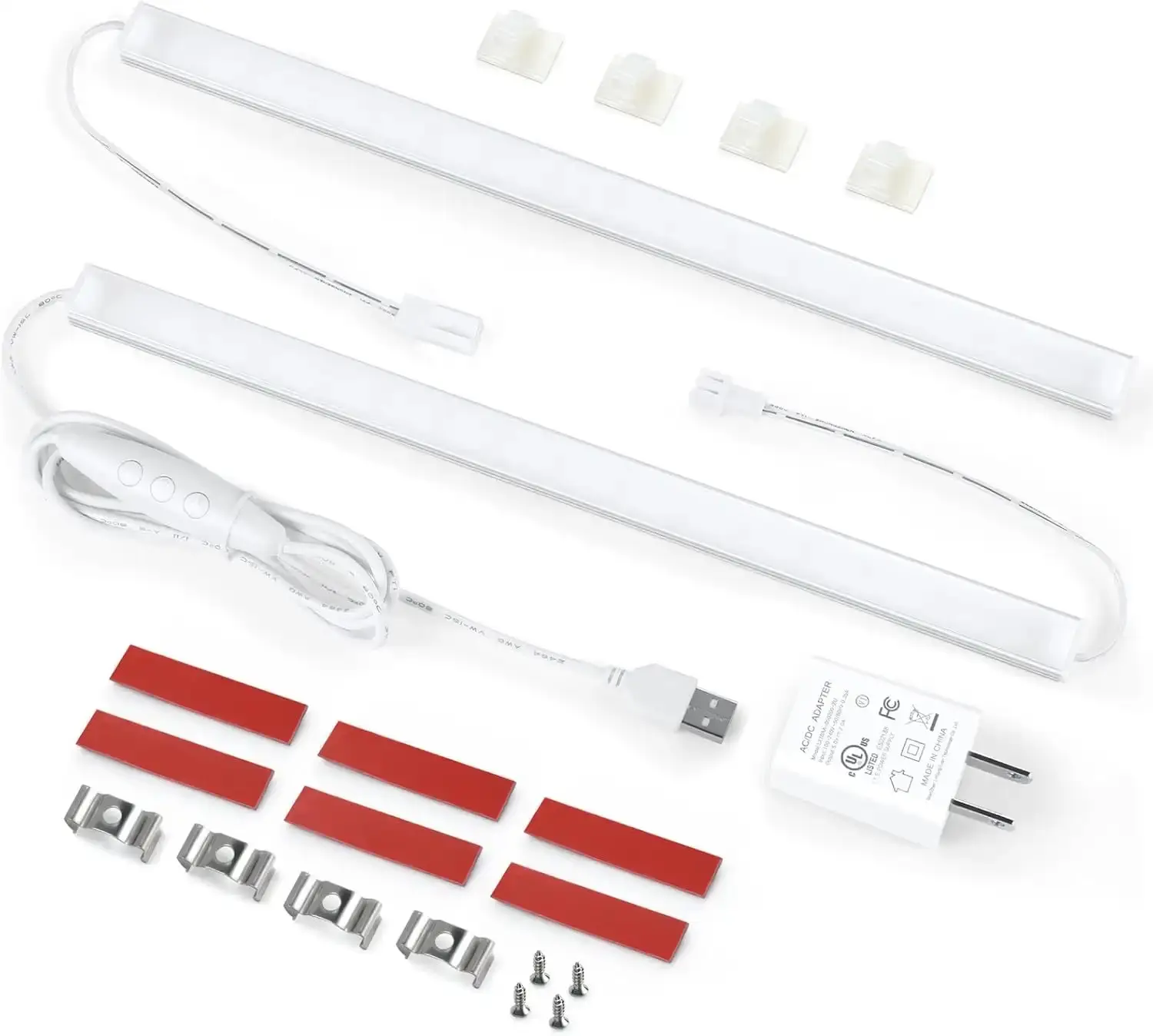 Slim 2-Pack 12-Inch USB LED Under Cabinet Light Kit with Power Adapter, Memory Dimmer, Clean Install, Slim Cable, Warm White 3000K, Linkable Task Lighting for Kitchen Counter, Closet, Indoor Use