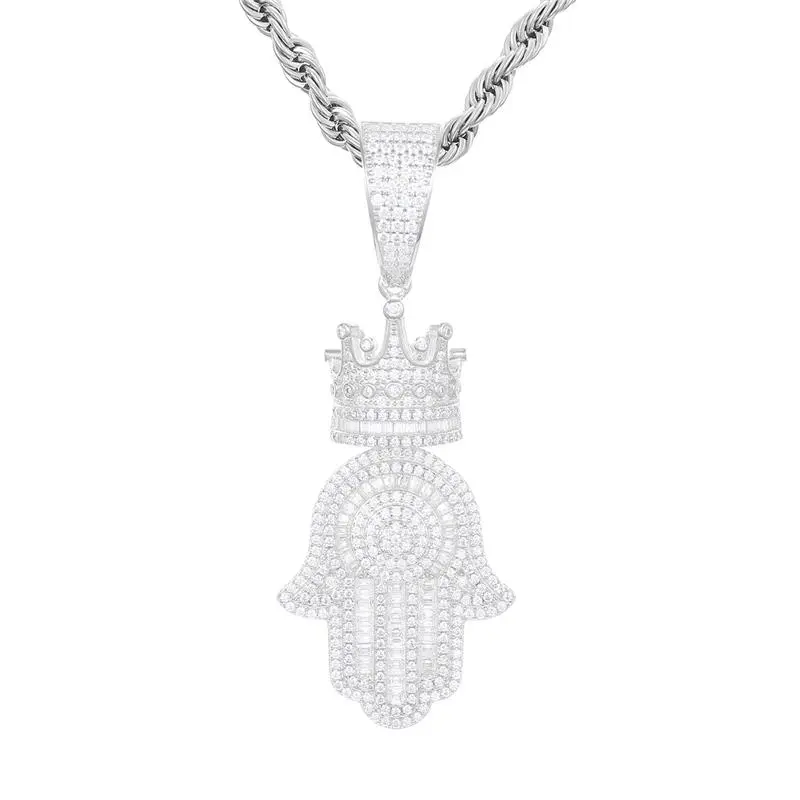【P288Livestream-exclusive price】 Fashion Hand Shape Pendant Sterling Silver 925 Synthetic Moissanite  Necklace Men Hip Hop Jewelry Gift
