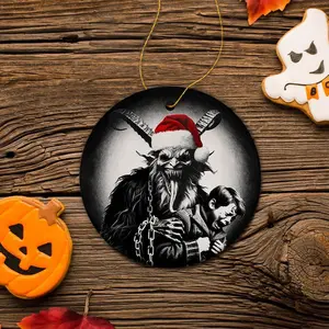 Creepy Horror Holiday Ornament, Scary Santa Demon with Child, Gothic Xmas Tree Decor, Unique Spooky Gift for Halloween & Christmas