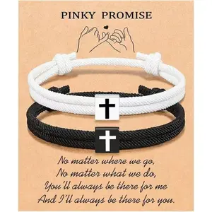 2pcs Adjustable Rope Cross Bracelet Braided Christian Bracelet for Men Women Teen Girls Fashion Jesus Bracelets Christian Baptism Gift