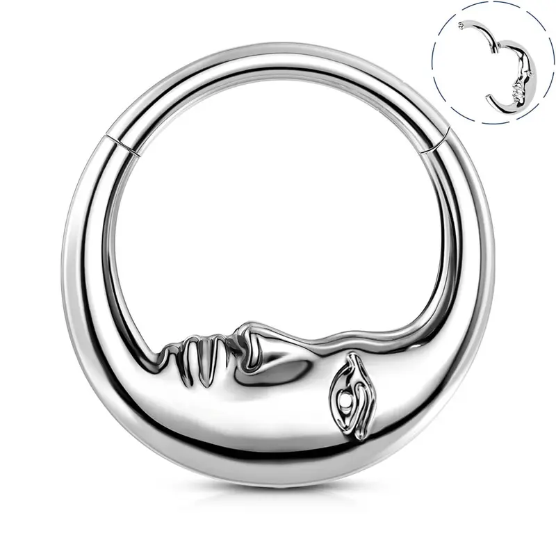 Oufer 16G Titanium Crescent Moon Hinged Segment Septum Hoop - 8mm, 10mm, Easy Insertion, Mystical & Celestial Vibe, Unisex Daily Wear Fashion Hinge Nose Ring Piercing Jewelry, Titanium Nose Rings