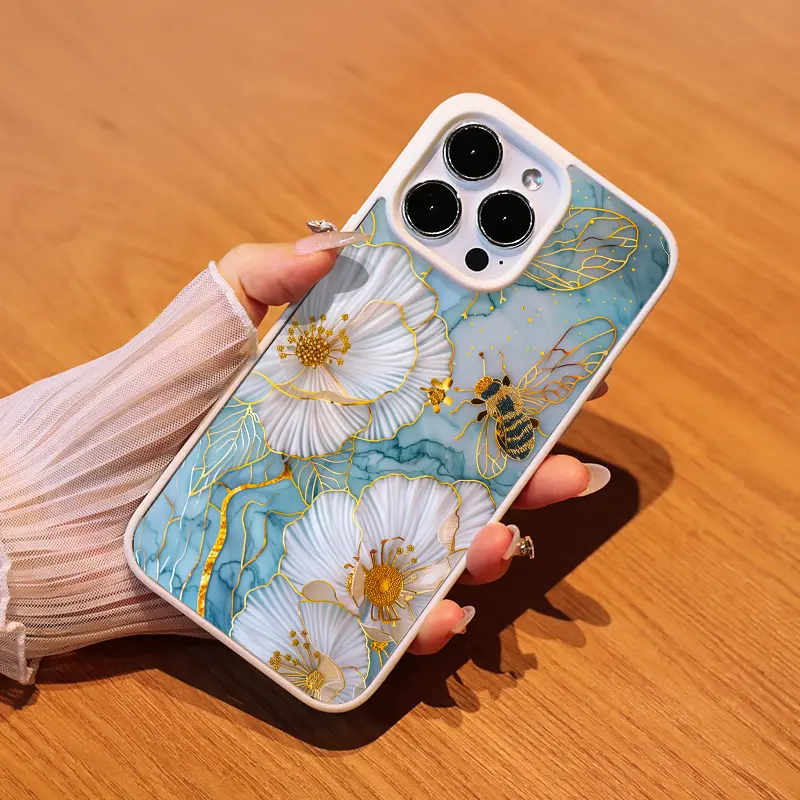 Trendy Phone Aesthetic Bees & Flowers Ink Background Luxury Smartphone Case - Shockproof, Anti-Slip, Protective Cellphone Accessory with Precise Cutouts, Customized Tough Cover for Handheld Devices (Offers Reliable Protection)