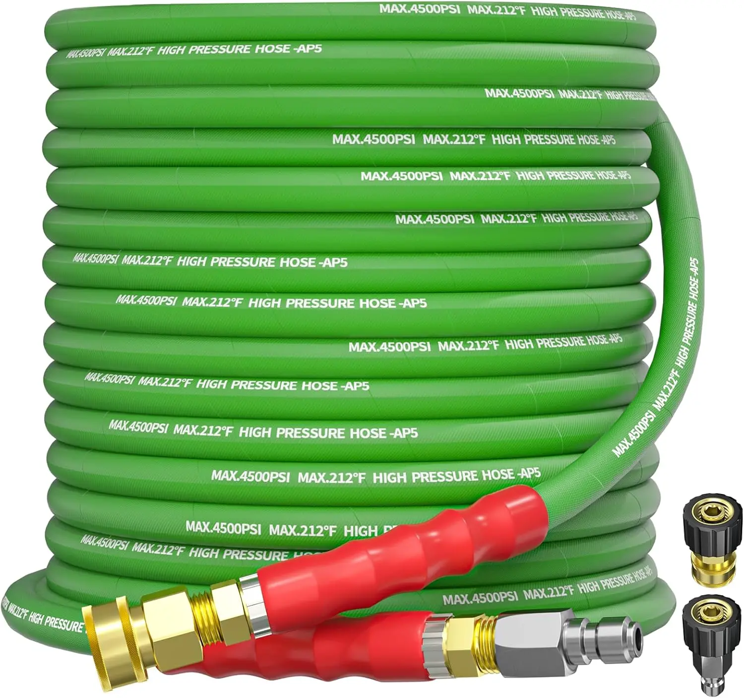 High Pressure Power Washer Hose (4500PSI, 50FT x 5/16In) with Brass Socket, High Temperature (248°F) Cold & Hot Water Compatible, Swivel Quick Connect, Kink-Resistant Steel Wire Braided, 2 M22-14mm Adapters for Home & Business Floors