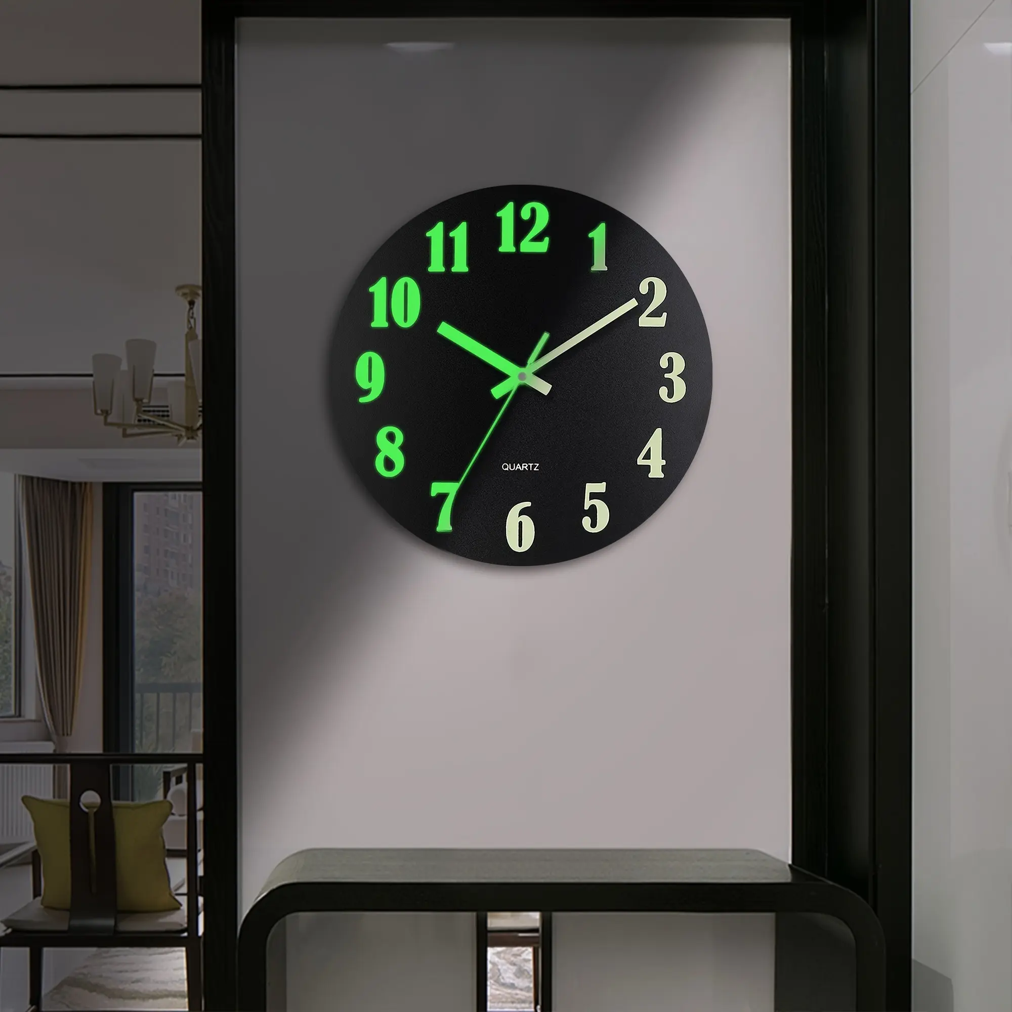 Constantplanet Modern black luminous clock 12 inch Tuscan-style silent analog wall clock with no ticking sound battery-powered cool room accessories for men suitable for bedroom living room kitchen and office decor