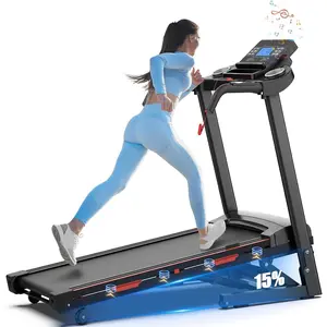 3.5HP Foldable Treadmill 300 lb Capacity|16.5"x41.3" Cushion Belt|12 Programs & 3-Level Incline|Bluetooth Speaker & Phone Holder|Quiet & Space-Saving for Home/Office