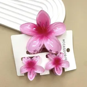 Set de Clips de Flor Hawaiana – 1 Grande + 2 Pequeños, Accesorios de Pelo Tropical para Mujeres (Rosa)