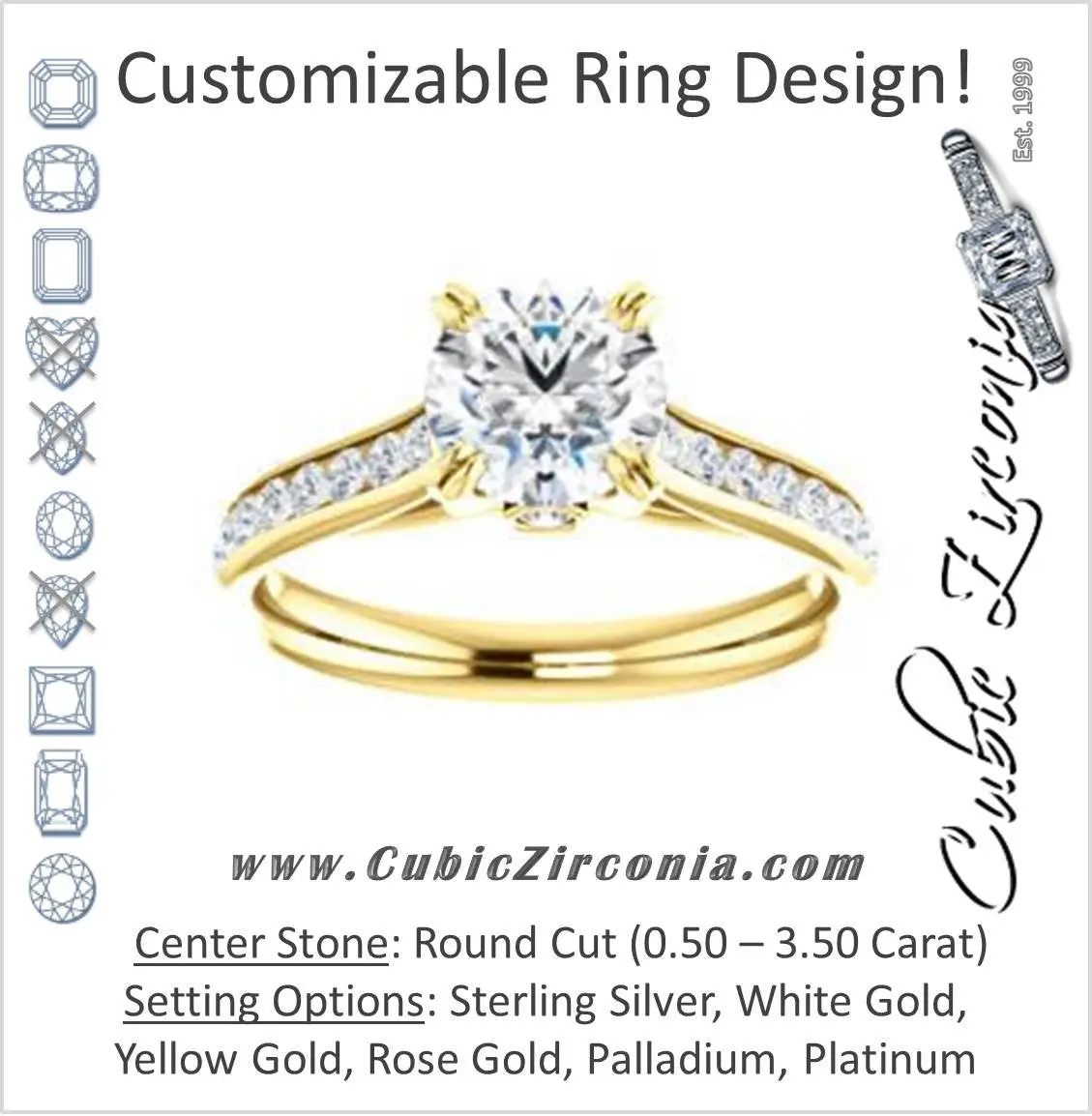 Cubic Zirconia Engagement Ring- The Tabitha (Customizable Round Center with Round Channel)