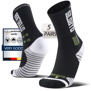 Men's mid-calf sports socks, 5-pack. They are made from moisture-wicking mesh fabric, offering breathability, shock absorption, and wear resistance. Features a towel fabric sole; these solid-color socks are suitable for basketball, running, soccer, and ot