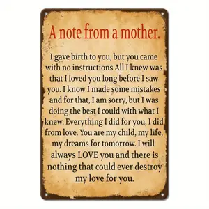 A sarcastic metal vintage iron plate, a note from Mother, fun poster, suitable for outdoor wall decoration, Street Yard Porch Garage Home Cafe Bar Club Man Hole Shop Country Farm Garden Wall Art Iron Plate Holiday Gift (8 "x12"/ 3